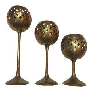 Vintage Brass Candle Sticks - Set of 3 For Sale
