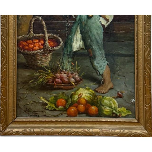 Antique 19th Century Italian Oil Painting by Adolfo Dumini Boy Weighing Vegetables in Ornate Gold Frame For Sale - Image 10 of 13