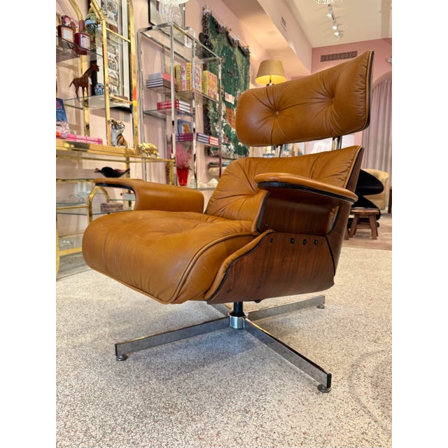 Plycraft Vintage Cognac Leather Recliner Chair by Plycraft For Sale - Image 4 of 12