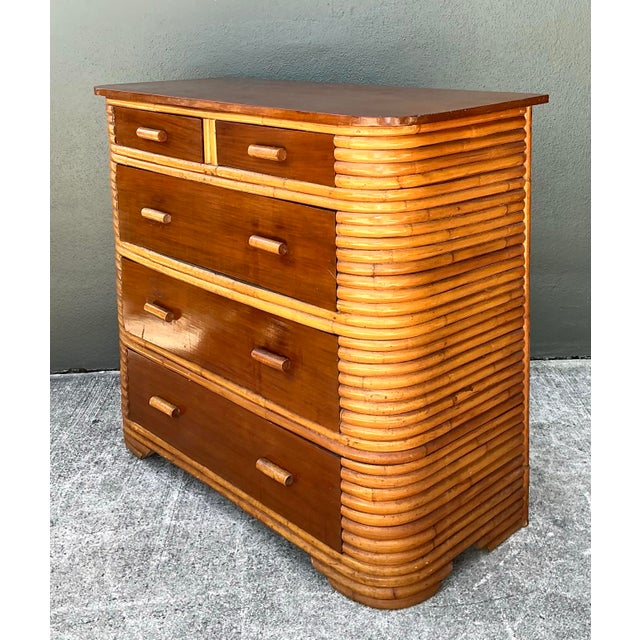 Vintage Deco Stacked Rattan Tall Chest of Drawers For Sale - Image 10 of 12