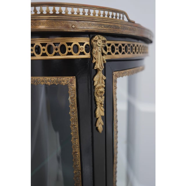 Vintage Louis XV Style Brass & Ebony Marble Top Vitrine Curio Cabinet For Sale - Image 14 of 16