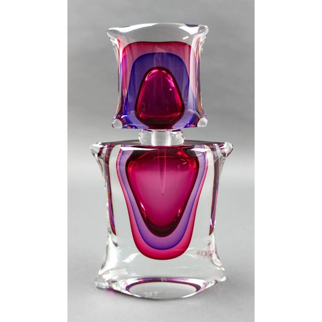 Luigi Onesto Signed Oggetti Murano Italy Mid Century Modern Sommerso Art Glass Decanter Perfume Bottle. Measures...