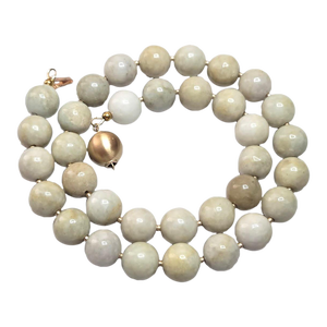 Vintage Qing Dynasty Jade Bead Necklace With 14k Gold Clasp, 18"