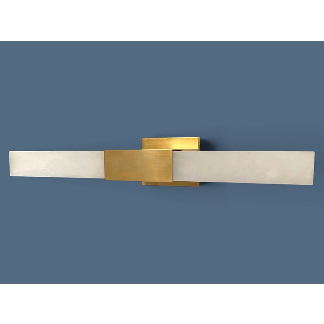 Visual Comfort Kelly Wearstler for Visual Comfort Covet 24" Alabaster Bath Light in Antique-Burnished Brass For Sale - Image 4 of 18