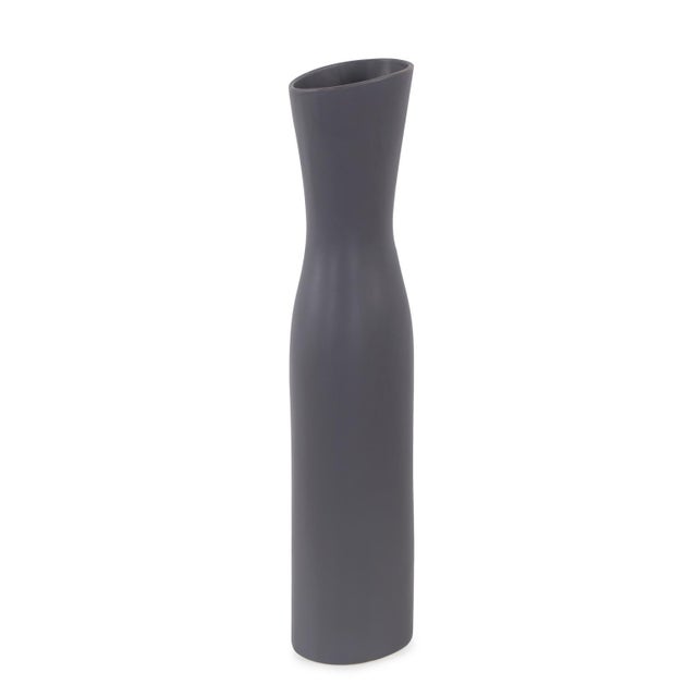 Mid-Century Modern Asymmetrical Charcoal Gray Contemporary Ceramic Short Vase For Sale - Image 3 of 6