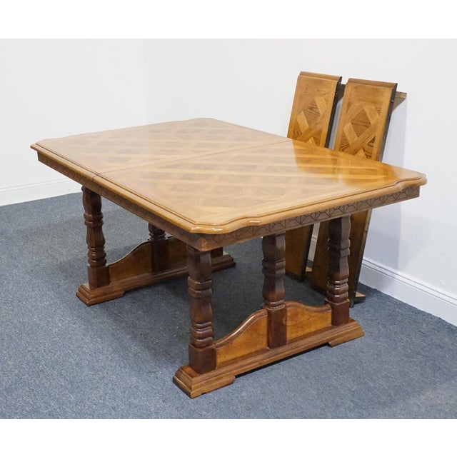 Singer Furniture Golden Oak Mediterranean 90" Double Pedestal Dining Table For Sale - Image 10 of 14