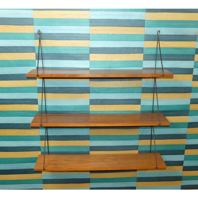 Black Small Vintage String Shelf in Walnut, 1960s For Sale - Image 8 of 13