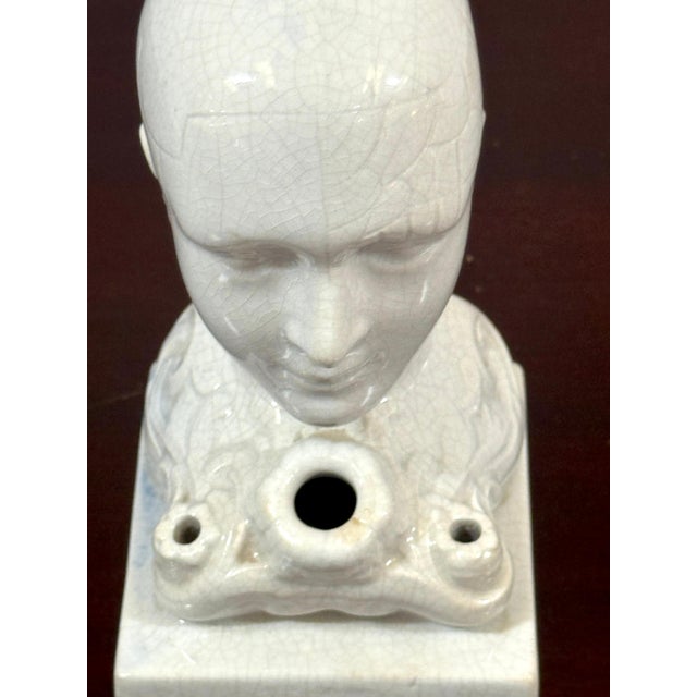 White 19th Century Staffordshire Creamware Phrenology Head Inkwell, Stamped “55” For Sale - Image 8 of 13