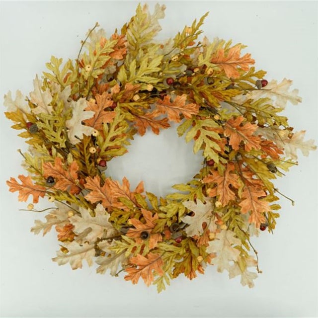 Farmhouse Harvest Oak Leaf Wreath 24"D For Sale - Image 3 of 3