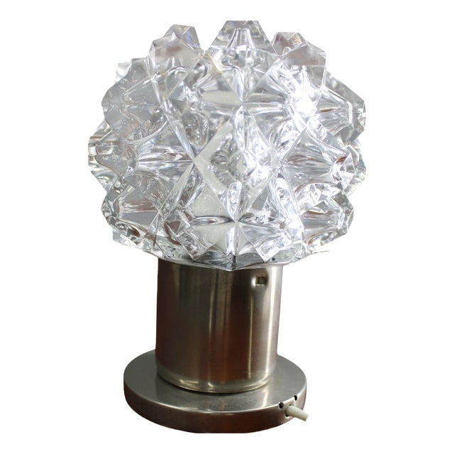 Mid-Century Modern Czech Crystal Glass Table Lamp, 1970s For Sale