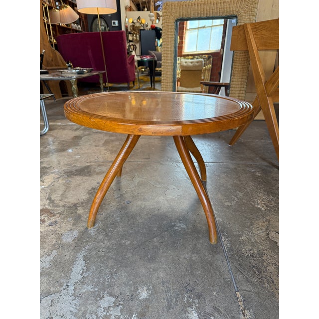 Italian Italian Round Wood Side Table With Curved Four-Leg Base For Sale - Image 3 of 9