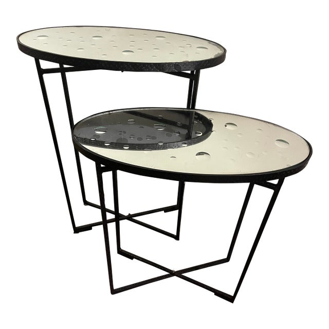 Pair of Mirror Top Iron Tables For Sale