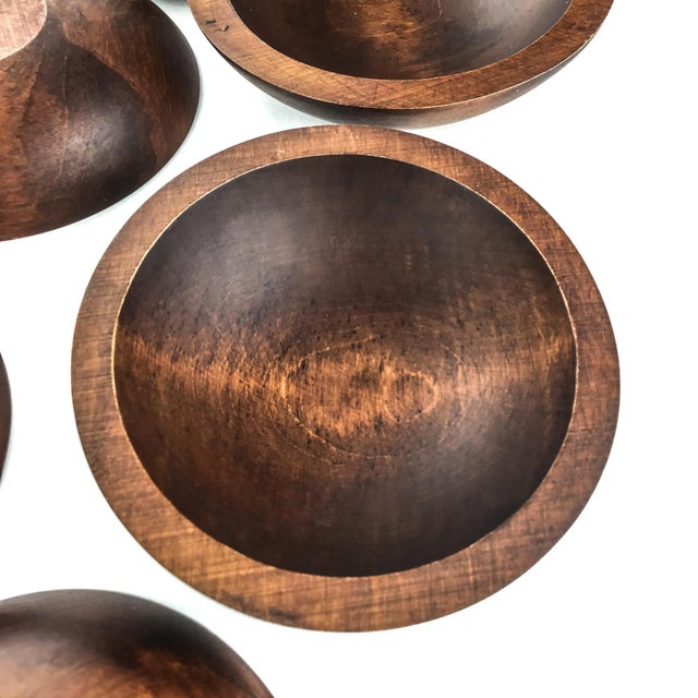 Chocolate Vintage Artisans Wood Salad Nut Snack Bowls - Set of 12 For Sale - Image 8 of 13
