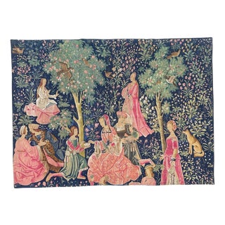 Vintage French Medieval Design Screen Printed Tapestry, 1960s For Sale