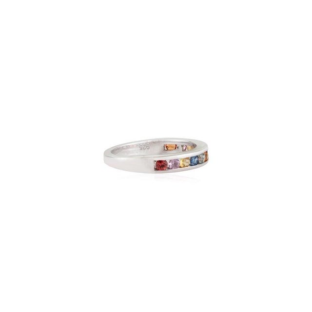 Multi Sapphire Channel Set Eternity Band Ring in 925 Sterling Silver - Size - 7.5 For Sale - Image 10 of 12