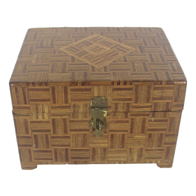 1960’s Parquetry Wood Inlay Box, Hinged Lid Wood For Sale