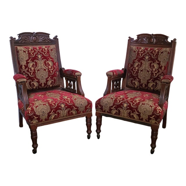 Antique Hand Carved Eastlake Chairs - Set of 2 For Sale