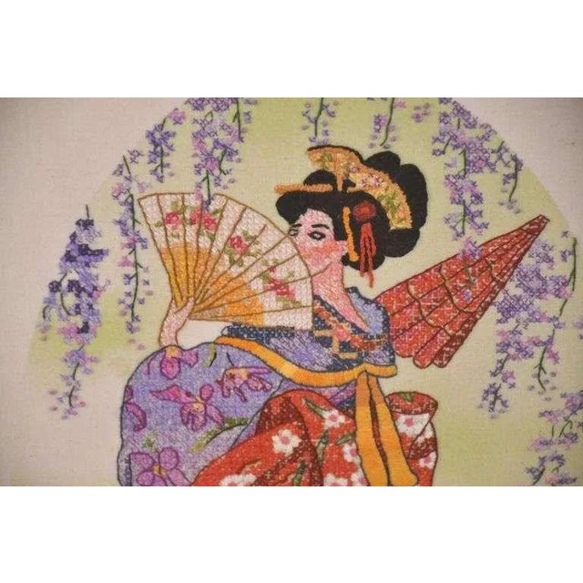 Asian Antique 1950s Framed Asian Style Embroidered Artwork For Sale - Image 3 of 7