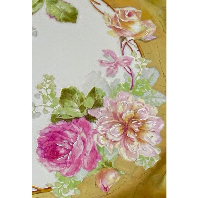 Shabby Chic Antique Early 1900s Art Nouveau Blakeman & Henderson Coiffe Limoges Hand-Painted Porcelain Cake Platter For Sale - Image 3 of 12