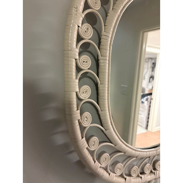 Wood Wicker Peacock Style Boho Mirror For Sale - Image 7 of 8