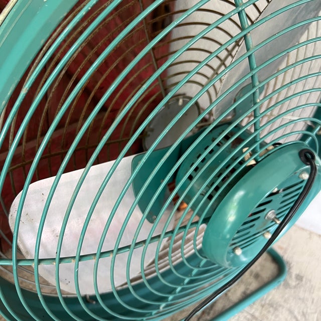Vintage Emerson Seabreeze Electric Fan Turquoise Metal Frame 24" For Sale - Image 10 of 18