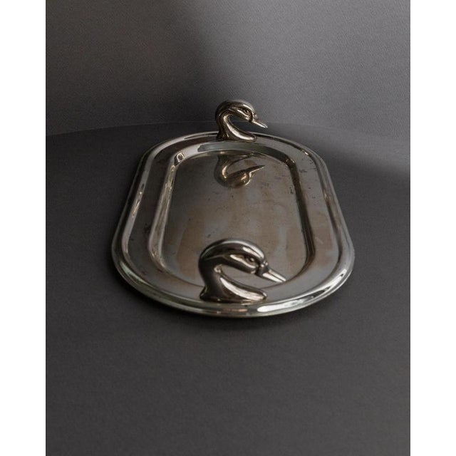 Vintage Oval Silver-Plated Tray with Twin Swan Head Handles, France, 1960s For Sale - Image 11 of 11
