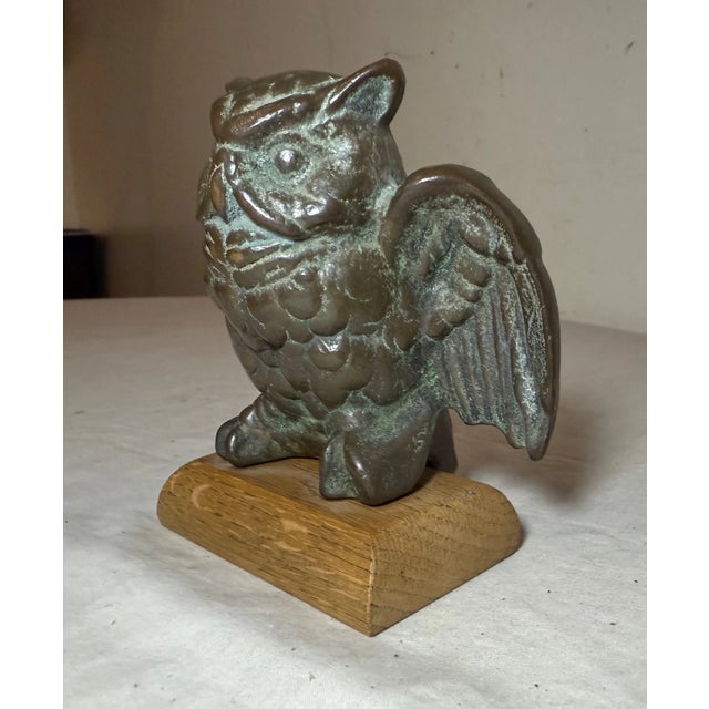 Vintage Very Heavy Detailed Solid Bronze Perched Owl Statue Sculpture Figure For Sale - Image 9 of 9