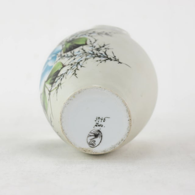 Traditional Vintage Hand-Painted Porcelain Vase With Blue Floral Design For Sale - Image 3 of 9