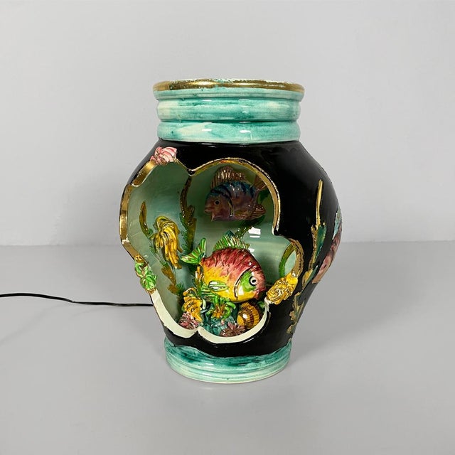 Ceramic Mid-Century Modern French Glazed Ceramic Table Lamp from Vallauris, 1950s For Sale - Image 7 of 14