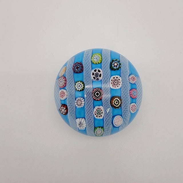 Blue Saint Louis 1972 Limited Edition Signed Blue Millefiori & Latticino Art Glass Doily Paperweight For Sale - Image 8 of 8