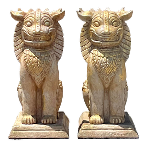 Vintage Boho Gilt Plaster Over Wood Foo Dogs - A Pair