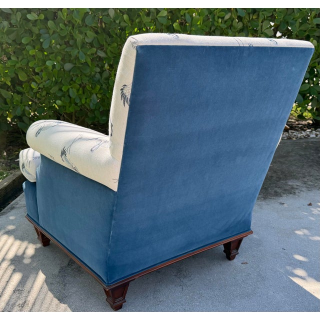 Hickory Chair Blue Velvet and Embroidered Crane Upholstered Armchair With Ottoman For Sale In Naples, FL - Image 6 of 12