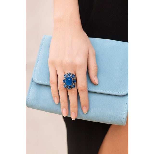 Gemstone Bochic "Capri" Vintage Tanzanite & Diamonds Retro Ring Set 18K Gold & Silver For Sale - Image 7 of 18