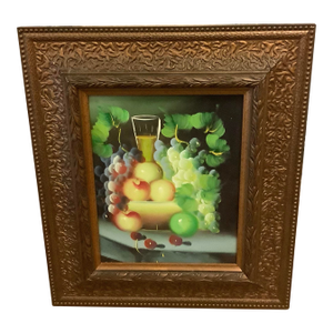 Late 20th Century Still Life Fruit and Wine Small Framed Painting