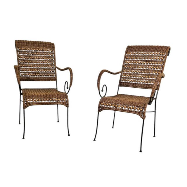 Wrought Iron and Rattan Armchairs, 1970s, Set of 2 For Sale - Image 6 of 15