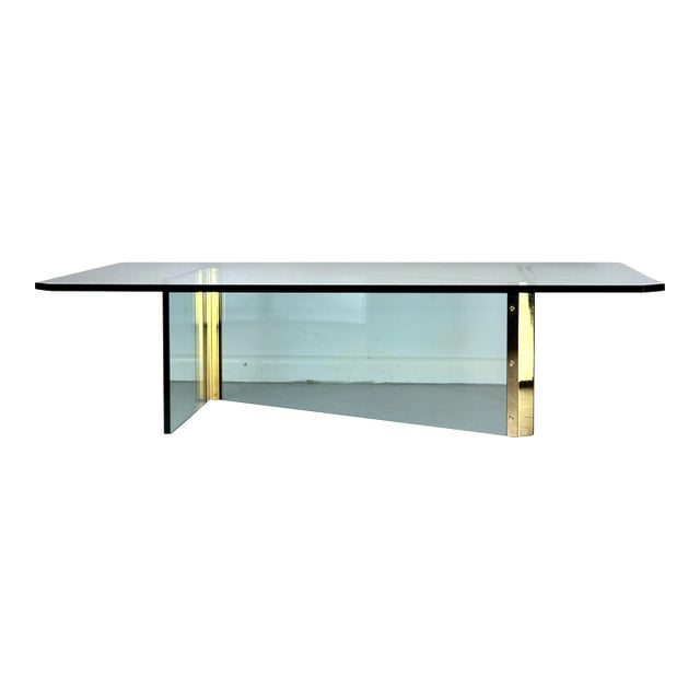1980s Pace Brass and Glass Coffee Rectangular Table With Unusual Z Formation For Sale