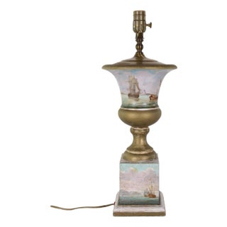 Vintage Florentine-Style Hand-Painted Nautical Table Lamp For Sale