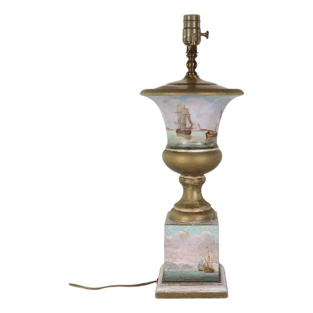 Vintage Florentine-Style Hand-Painted Nautical Table Lamp For Sale