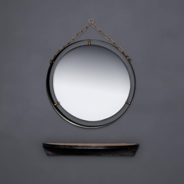 Mid-Century Italian Black Metal Framed Mirror and Brass Console, 1950s, Set of 2 For Sale - Image 16 of 17
