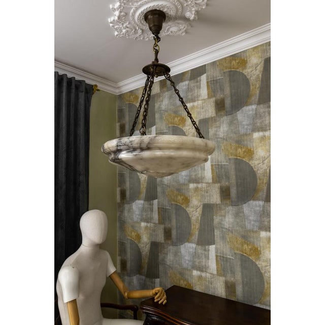 Extra Large Art Deco Six-Light Alabaster Pendant with Dark Veining, 1920 For Sale - Image 12 of 18