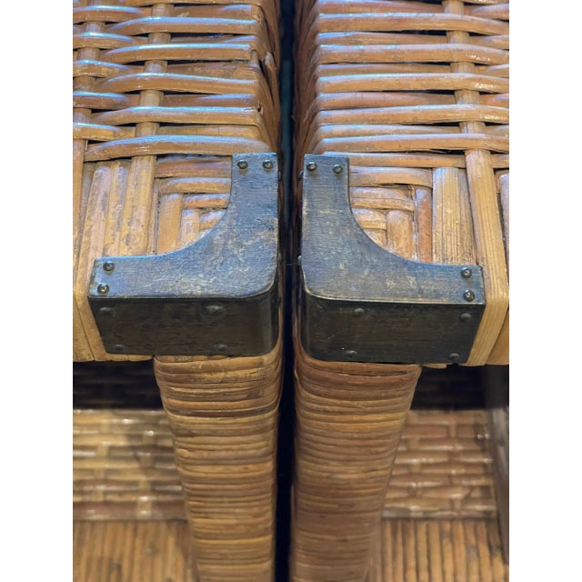 Vintage Rattan Nightstands/Shelving With Brass Corners - a Pair For Sale - Image 9 of 12
