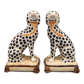 1970s Fitz and Floyd Staffordshire Style Dalmatian Dog Bookends - a Pair For Sale