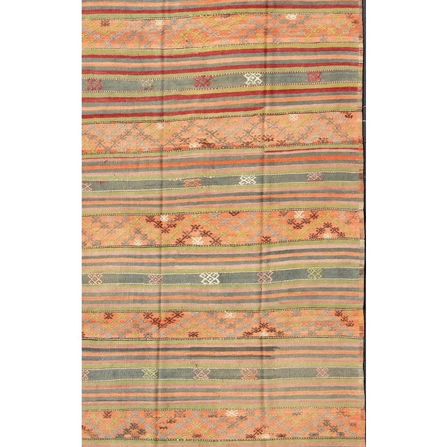Vintage Turkish Kilim rug with geometric shapes and colorful stripes, rug ned-28, country of origin / type: turkey /...