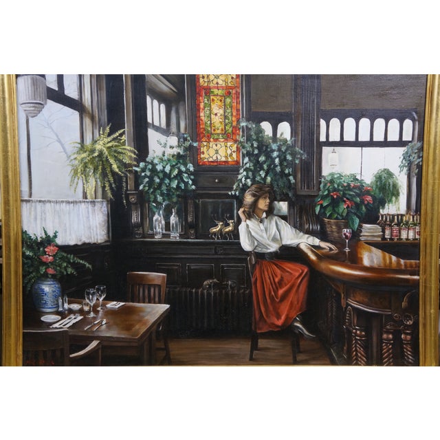 Late 20th Century Harry McCormick "Boerum Hill Cafe" Brooklyn Inn Bar Oil Painting Gold Leaf 43" For Sale - Image 6 of 13