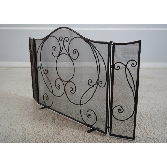 Traditional Jan Barboglio Quality Wrought Iron Trifold Fireplace Screen For Sale - Image 3 of 12