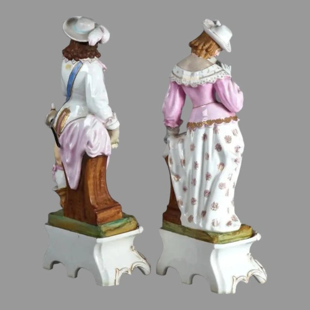 Ceramic Antique Pair of French Porcelain Figural Statues & Plinths by G. R. Brevet, Circa 1880 For Sale - Image 7 of 12