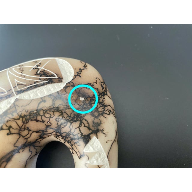 Navajo Tom Vail Horsehair Pottery Spirit Bear With Etched Indian Symbols For Sale - Image 12 of 13