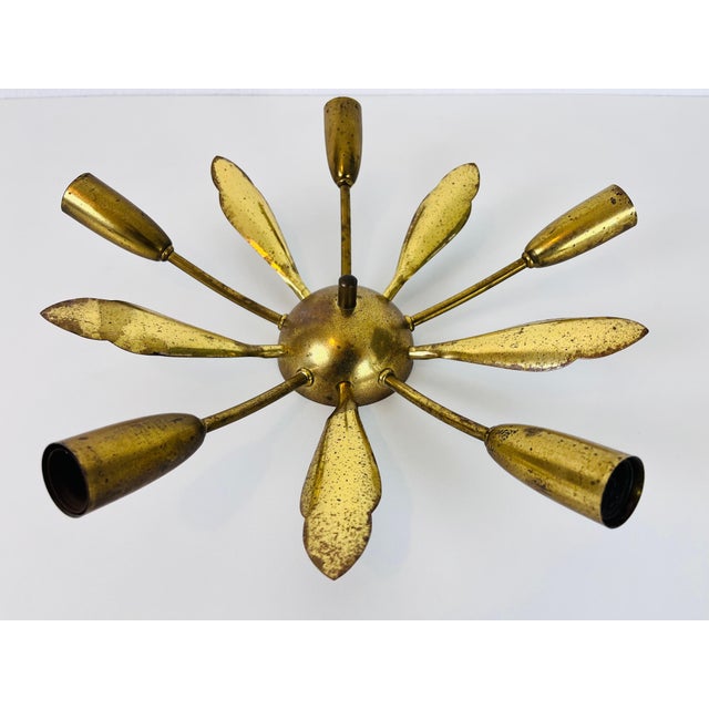 1950s Midcentury Brass 5-Arm Sputnik Chandelier, 1960s For Sale - Image 5 of 10