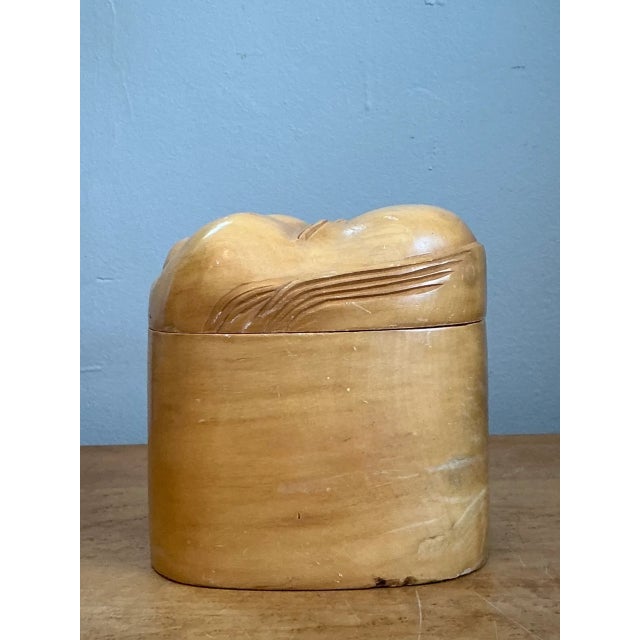 Figurative Vintage Carved Wood Smiling Face Box For Sale - Image 3 of 12