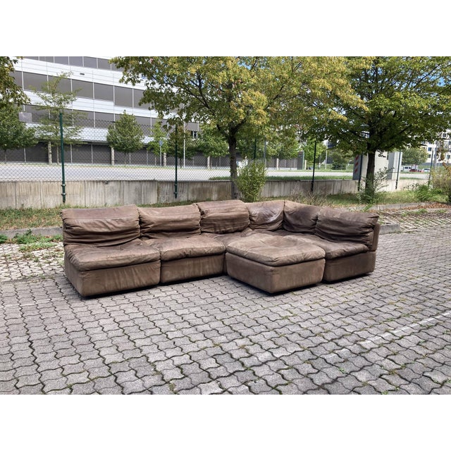 Vintage Brown Leather Sofa from Rolf Benz, 1970s, Set of 6 For Sale - Image 18 of 18